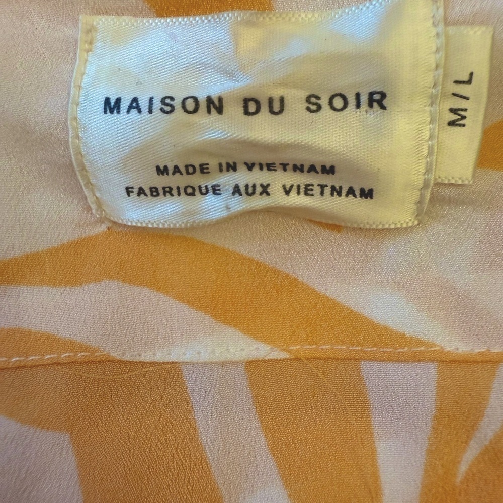 Maison Du Soir Yellow Magnolia Luxe Robe Kimono Coverup Tropical Palm Print  M/L - Picture 7 of 7